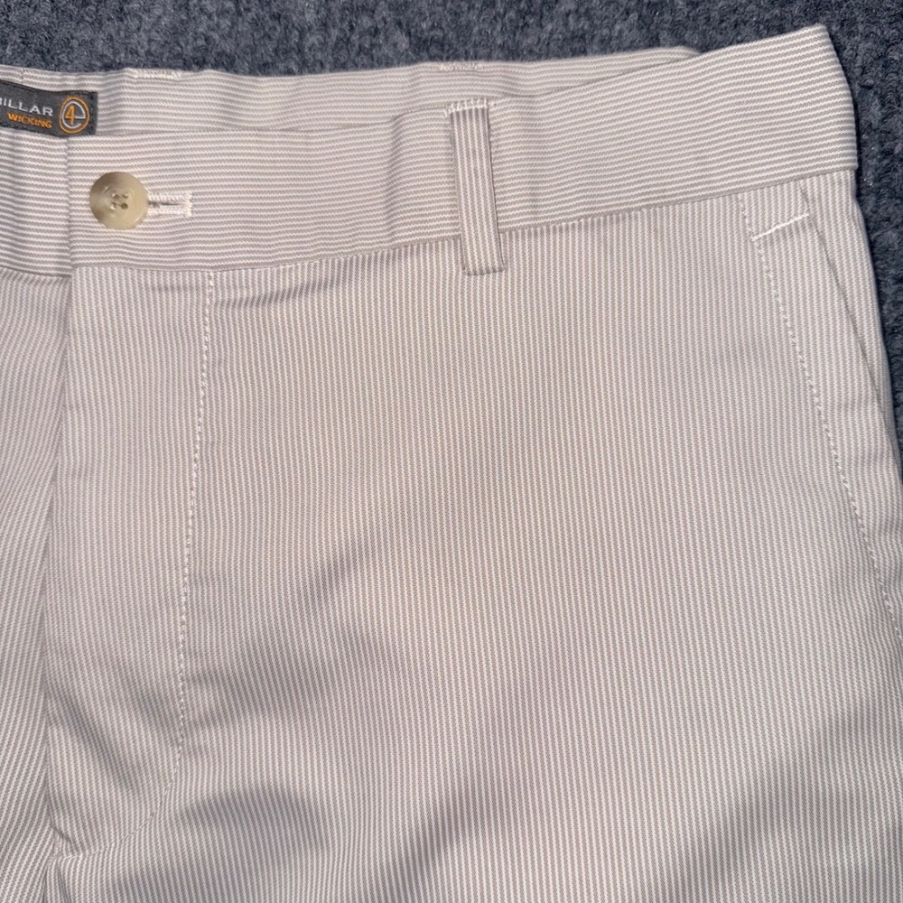 Peter Millar Crown Sport Mens 34 Wicking Micro Stripe Golf Shorts Tan White - Picture 10 of 10